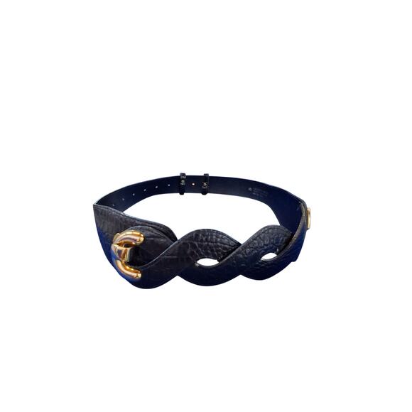 Vintage JULIUS RESNICK Black Leather Belt Women's size 33" Croc Print Old Money - Picture 1 of 10